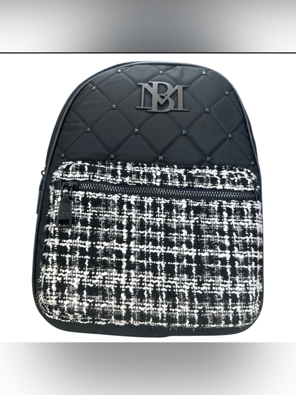 Badgley Mischka Black Quilted Vegan Leather Backpack - Picture 1 of 5